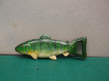 Vintage Cast Iron Bottle Opener Trout Fish Barware Green Painted