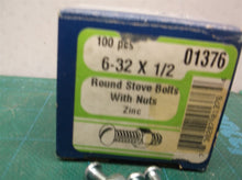MF 6-32 x 1/2" Zinc Plated Round Stove Bolts w Nuts 100pk