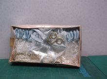 Vintage Jamie Lynn Bridal Wedding Garter Blue Ribbon White 2 Ring Charms