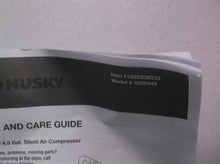 Husky operators manual Husky 4.5 gal. silent air compressor model no. 3320445