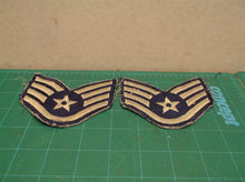 lot of 2 Post WWII US Air Force Staff Sergeant Patch Chevron Blue / Silver