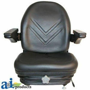 HIS360 High Back Industrial Seat w/ Suspension, Slide Track & Armrests, BLK