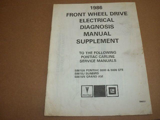 1986 Pontiac 6000 Sunbird Grand Am Electrical Service Manual Update
